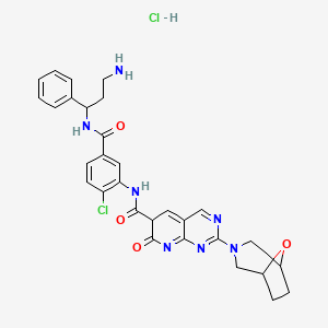 N-[5-[(3-amino-1-phenylpropyl)carbamoyl]-2-chlorophenyl]-2-(8-oxa-3-azabicyclo[3.2.1]octan-3-yl)-7-oxo-6H-pyrido[2,3-d]pyrimidine-6-carboxamide;hydrochloride