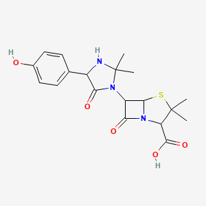 molecular formula C19H23N3O5S B12303213 6-[4-(4-Hydroxyphenyl)-2,2-dimethyl-5-oxoimidazolidin-1-yl]-3,3-dimethyl-7-oxo-4-thia-1-azabicyclo[3.2.0]heptane-2-carboxylic acid 