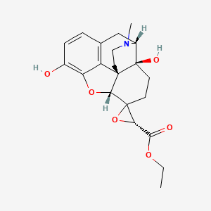 molecular formula C21H25NO6 B1230333 Ethyl 4,5-epoxy-3,14-dihydroxy-17-methylspiro(morphinan-6,2'-oxirane)-3'-carboxylate (3'R,5alpha,6beta)- CAS No. 96453-67-7