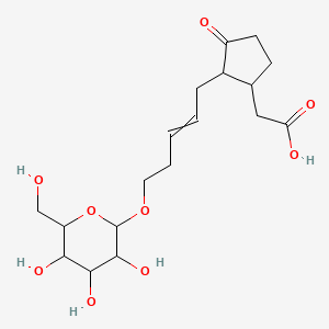 molecular formula C18H28O9 B1230336 2-[3-Oxo-2-[5-[3,4,5-trihydroxy-6-(hydroxymethyl)oxan-2-yl]oxypent-2-enyl]cyclopentyl]acetic acid 
