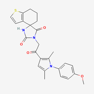 molecular formula C25H25N3O4S B1230351 3'-[2-[1-(4-methoxyphenyl)-2,5-dimethyl-3-pyrrolyl]-2-oxoethyl]spiro[6,7-dihydro-5H-1-benzothiophene-4,5'-imidazolidine]-2',4'-dione 