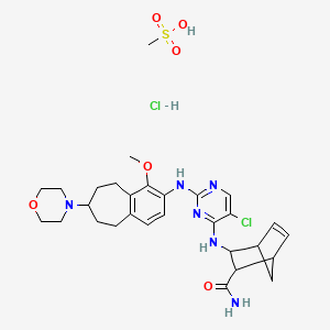 molecular formula C29H40Cl2N6O6S B12303535 3-[[5-chloro-2-[(4-methoxy-7-morpholin-4-yl-6,7,8,9-tetrahydro-5H-benzo[7]annulen-3-yl)amino]pyrimidin-4-yl]amino]bicyclo[2.2.1]hept-5-ene-2-carboxamide;methanesulfonic acid;hydrochloride 