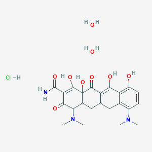 4,7-bis(dimethylamino)-1,10,11,12a-tetrahydroxy-3,12-dioxo-4a,5,5a,6-tetrahydro-4H-tetracene-2-carboxamide;dihydrate;hydrochloride