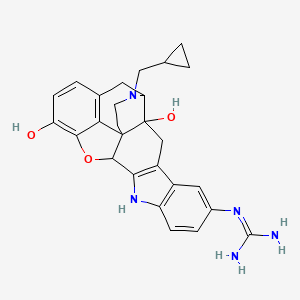 molecular formula C27H29N5O3 B1230378 2-[22-(Cyclopropylmethyl)-2,16-dihydroxy-14-oxa-11,22-diazaheptacyclo[13.9.1.01,13.02,21.04,12.05,10.019,25]pentacosa-4(12),5(10),6,8,15,17,19(25)-heptaen-7-yl]guanidine 