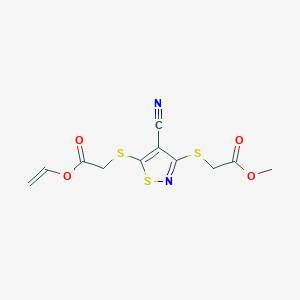 molecular formula C11H10N2O4S3 B1230379 2-[[4-Cyano-3-[(2-methoxy-2-oxoethyl)thio]-5-isothiazolyl]thio]acetic acid ethenyl ester 