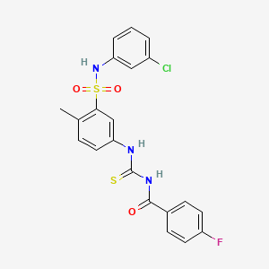 molecular formula C21H17ClFN3O3S2 B1230382 N-[[3-[(3-氯苯基)磺酰基]-4-甲基苯胺基]-亚磺酰亚甲基]-4-氟苯甲酰胺 