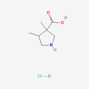 molecular formula C7H14ClNO2 B12303892 Rac-(3r,4r)-3,4-dimethylpyrrolidine-3-carboxylic acid hydrochloride 