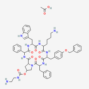 acetic acid;[9-(4-aminobutyl)-3-benzyl-12-(1H-indol-3-ylmethyl)-2,5,8,11,14,17-hexaoxo-15-phenyl-6-[(4-phenylmethoxyphenyl)methyl]-1,4,7,10,13,16-hexazabicyclo[16.3.0]henicosan-20-yl] N-(2-aminoethyl)carbamate