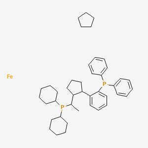 molecular formula C42H58FeP2 B12304071 Ferrocene,1-[(1R)-1-(dicyclohexylphosphino)ethyl]-2-[2-(diphenylphosphino)phenyl]-, (1S)- 