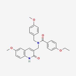 molecular formula C28H28N2O5 B1230414 4-ethoxy-N-[(6-methoxy-2-oxo-1H-quinolin-3-yl)methyl]-N-[(4-methoxyphenyl)methyl]benzamide 