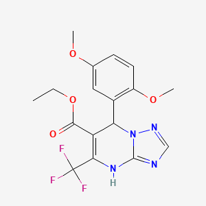 molecular formula C17H17F3N4O4 B1230424 7-(2,5-Dimethoxyphenyl)-5-(trifluoromethyl)-1,7-dihydro-[1,2,4]triazolo[1,5-a]pyrimidine-6-carboxylic acid ethyl ester 