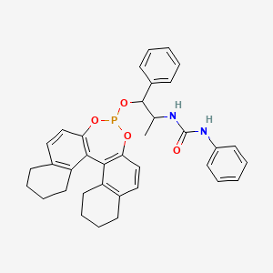 molecular formula C36H37N2O4P B12304242 1-[1-(12,14-Dioxa-13-phosphapentacyclo[13.8.0.02,11.03,8.018,23]tricosa-1(15),2(11),3(8),9,16,18(23)-hexaen-13-yloxy)-1-phenylpropan-2-yl]-3-phenylurea 