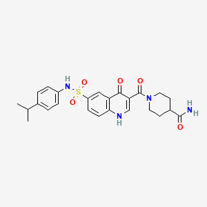 molecular formula C25H28N4O5S B1230425 1-[oxo-[4-oxo-6-[(4-propan-2-ylphenyl)sulfamoyl]-1H-quinolin-3-yl]methyl]-4-piperidinecarboxamide 
