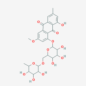 molecular formula C28H32O14 B12304277 1-Hydroxy-6-methoxy-3-methyl-8-[3,4,5-trihydroxy-6-[(3,4,5-trihydroxy-6-methyloxan-2-yl)oxymethyl]oxan-2-yl]oxyanthracene-9,10-dione 