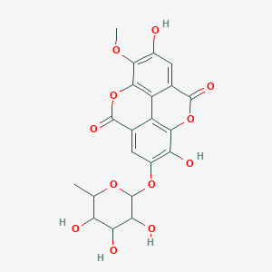 molecular formula C21H18O12 B12304348 6,14-Dihydroxy-7-methoxy-13-(3,4,5-trihydroxy-6-methyloxan-2-yl)oxy-2,9-dioxatetracyclo[6.6.2.04,16.011,15]hexadeca-1(15),4,6,8(16),11,13-hexaene-3,10-dione 