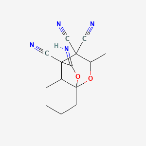 molecular formula C14H14N4O2 B1230446 12-Imino-9-methyl-10,11-dioxatricyclo[5.3.2.0~1,6~]dodecane-7,8,8-tricarbonitrile 