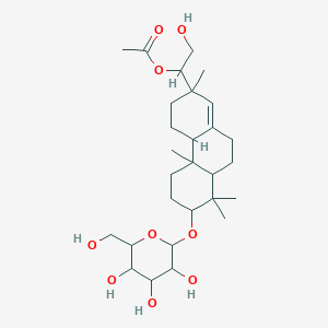 molecular formula C28H46O9 B12304538 1-(2,4b,8,8-tetramethyl-7-{[3,4,5-trihydroxy-6-(hydroxymethyl)oxan-2-yl]oxy}-4,4a,5,6,7,8a,9,10-octahydro-3H-phenanthren-2-yl)-2-hydroxyethyl acetate 