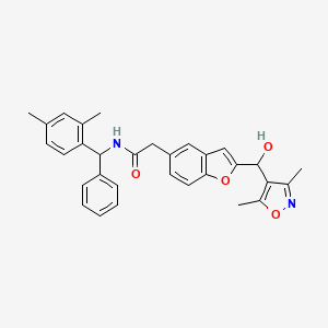 molecular formula C31H30N2O4 B12304609 2-(2-((3,5-dimethylisoxazol-4-yl)(hydroxy)methyl)benzofuran-5-yl)-N-((2,4-dimethylphenyl)(phenyl)methyl)acetamide 