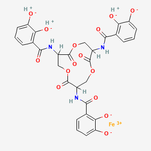 molecular formula C30H24FeN3O15 B1230461 3-[[7,11-Bis[(2,3-dioxidobenzoyl)amino]-2,6,10-trioxo-1,5,9-trioxacyclododec-3-yl]carbamoyl]benzene-1,2-diolate;hydron;iron(3+) CAS No. 62280-34-6