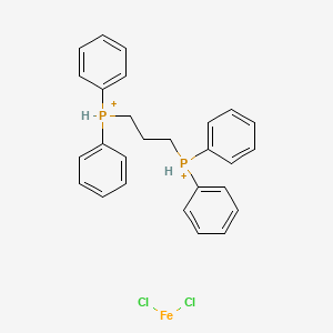 molecular formula C27H28Cl2FeP2+2 B12304671 dichloroiron;3-diphenylphosphaniumylpropyl(diphenyl)phosphanium 