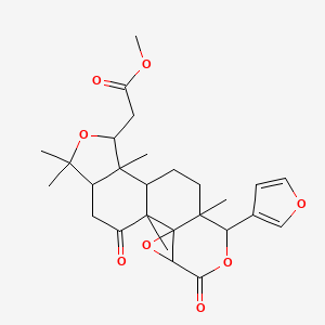 molecular formula C27H34O8 B12304701 methyl 2-[7-(furan-3-yl)-1,8,12,15,15-pentamethyl-5,18-dioxo-3,6,14-trioxapentacyclo[9.7.0.02,4.02,8.012,16]octadecan-13-yl]acetate 