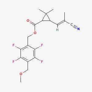 molecular formula C19H19F4NO3 B12304718 Cyclopropanecarboxylic acid, 3-((1E)-2-cyano-1-propen-1-YL)-2,2-dimethyl-, (2,3,5,6-tetrafluoro-4-(methoxymethyl)phenyl)methyl ester 