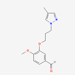 molecular formula C15H18N2O3 B12304764 4-methoxy-3-(3-(4-methyl-1H-pyrazol-1-yl)propoxy)benzaldehyde 