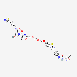 molecular formula C52H61N9O9S2 B12304770 1-[2-[3-[2-[2-[2-[4-[(5-tert-butyl-1,2-oxazol-3-yl)carbamoylamino]phenyl]imidazo[2,1-b][1,3]benzothiazol-6-yl]oxyethoxy]ethoxy]propanoylamino]-3,3-dimethylbutanoyl]-4-hydroxy-N-[[4-(4-methyl-1,3-thiazol-5-yl)phenyl]methyl]pyrrolidine-2-carboxamide 