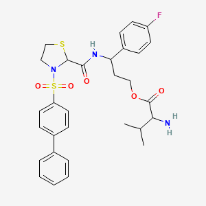 molecular formula C30H34FN3O5S2 B12304806 [3-(4-Fluorophenyl)-3-[[3-(4-phenylphenyl)sulfonyl-1,3-thiazolidine-2-carbonyl]amino]propyl] 2-amino-3-methylbutanoate 