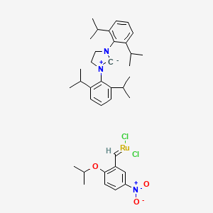 molecular formula C37H49Cl2N3O3Ru B12305102 1,3-Bis(2,6-di-i-propylphenyl)imidazolidin-2-ylidene)(2-i-propoxy-5-nitrobenzylidene) ruthenium(II) dichloride Nitro-Grela SiPr 