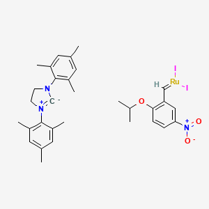 molecular formula C31H37I2N3O3Ru B12305175 [1,3-Bis(2,4,6-trimethylphenyl)imidazolidin-2-ylidene)-(2-i-propoxy-5-nitrobenzylidene) ruthenium(II) diiodide nitro-Grela I2 