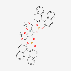 molecular formula C52H44O10P2 B12305268 13-[1,2-bis(2,2-dimethyl-1,3-dioxolan-4-yl)-2-(12,14-dioxa-13-phosphapentacyclo[13.8.0.02,11.03,8.018,23]tricosa-1(15),2(11),3,5,7,9,16,18,20,22-decaen-13-yloxy)ethoxy]-12,14-dioxa-13-phosphapentacyclo[13.8.0.02,11.03,8.018,23]tricosa-1(15),2(11),3,5,7,9,16,18,20,22-decaene 