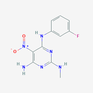 molecular formula C11H11FN6O2 B1230530 N4-(3-fluorophenyl)-N2-methyl-5-nitropyrimidine-2,4,6-triamine 