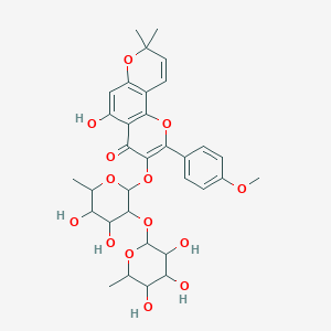 molecular formula C33H38O14 B12305418 3-[4,5-Dihydroxy-6-methyl-3-(3,4,5-trihydroxy-6-methyloxan-2-yl)oxyoxan-2-yl]oxy-5-hydroxy-2-(4-methoxyphenyl)-8,8-dimethylpyrano[2,3-h]chromen-4-one 