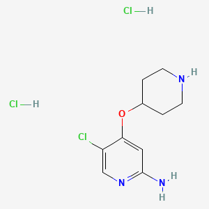 molecular formula C10H16Cl3N3O B12305469 5-Chloro-4-(piperidin-4-yloxy)pyridin-2-amine dihydrochloride 