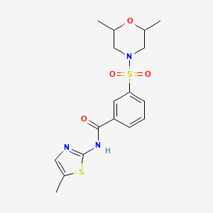 molecular formula C17H21N3O4S2 B1230548 3-[(2,6-dimethyl-4-morpholinyl)sulfonyl]-N-(5-methyl-2-thiazolyl)benzamide 