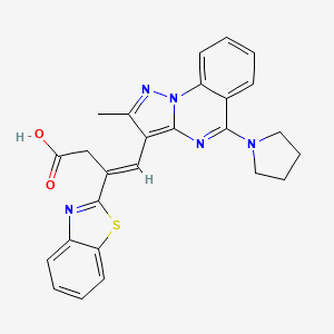 (3E)-3-(1,3-benzothiazol-2-yl)-4-[2-methyl-5-(pyrrolidin-1-yl)pyrazolo[1,5-a]quinazolin-3-yl]but-3-enoic acid