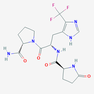 molecular formula C17H21F3N6O4 B012306 (2S)-N-[(2S)-1-[(2S)-2-Carbamoylpyrrolidin-1-yl]-1-oxo-3-[4-(trifluoromethyl)-1H-imidazol-5-yl]propan-2-yl]-5-oxopyrrolidine-2-carboxamide CAS No. 104987-37-3