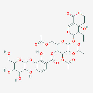 molecular formula C35H42O21 B12306055 [4,5-Diacetyloxy-2-(acetyloxymethyl)-6-[(4-ethenyl-4a-hydroxy-8-oxo-3,4,5,6-tetrahydropyrano[3,4-c]pyran-3-yl)oxy]oxan-3-yl] 2-hydroxy-3-[3,4,5-trihydroxy-6-(hydroxymethyl)oxan-2-yl]oxybenzoate 