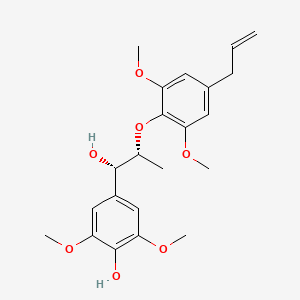 molecular formula C22H28O7 B12306114 Benzenemethanol, alpha-[(1R)-1-[2,6-dimethoxy-4-(2-propen-1-yl)phenoxy]ethyl]-4-hydroxy-3,5-dimethoxy-, (alphaS)-rel- CAS No. 108907-53-5