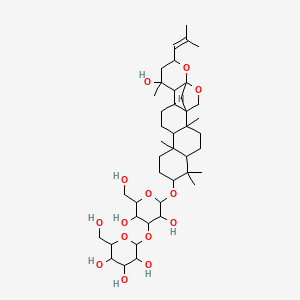 molecular formula C42H68O14 B12306141 2-[3,5-Dihydroxy-2-(hydroxymethyl)-6-[[16-hydroxy-2,6,6,10,16-pentamethyl-18-(2-methylprop-1-enyl)-19,21-dioxahexacyclo[18.2.1.01,14.02,11.05,10.015,20]tricosan-7-yl]oxy]oxan-4-yl]oxy-6-(hydroxymethyl)oxane-3,4,5-triol 