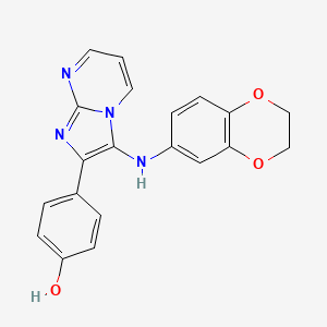 molecular formula C20H16N4O3 B1230615 4-[3-(2,3-Dihydro-1,4-benzodioxin-6-ylamino)imidazo[1,2-a]pyrimidin-2-yl]phenol 