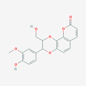 molecular formula C19H16O7 B12306235 3-(4-Hydroxy-3-methoxyphenyl)-2-(hydroxymethyl)-2,3-dihydropyrano[3,2-h][1,4]benzodioxin-9-one 