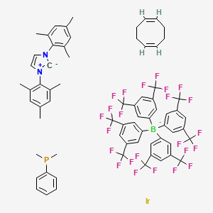 molecular formula C69H59BF24IrN2P- B12306254 1,3-bis(2,4,6-trimethylphenyl)-2H-imidazol-1-ium-2-ide;(1Z,5Z)-cycloocta-1,5-diene;dimethyl(phenyl)phosphane;iridium;tetrakis[3,5-bis(trifluoromethyl)phenyl]boranuide 