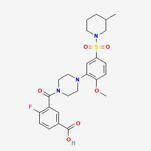 4-Fluoro-3-(4-{2-methoxy-5-[(3-methylpiperidin-1-yl)sulfonyl]phenyl}piperazine-1-carbonyl)benzoic acid