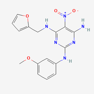 molecular formula C16H16N6O4 B1230666 N4-(2-furanylmethyl)-N2-(3-methoxyphenyl)-5-nitropyrimidine-2,4,6-triamine 