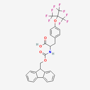 molecular formula C28H20F9NO5 B12306672 (2S)-2-(9H-Fluoren-9-ylmethoxycarbonylamino)-3-[4-[1,1,1,3,3,3-hexafluoro-2-(trifluoromethyl)propan-2-yl]oxyphenyl]propanoic acid 