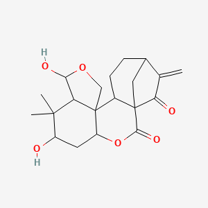 molecular formula C20H26O6 B1230671 6,9-Dihydroxy-7,7-dimethyl-17-methylidene-3,10-dioxapentacyclo[14.2.1.01,13.04,12.08,12]nonadecane-2,18-dione 