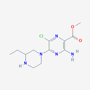 molecular formula C12H18ClN5O2 B12306879 Pyrazinecarboxylic acid, 3-amino-6-chloro-5-[(3S)-3-ethyl-1-piperazinyl]-, methyl ester (9CI) 