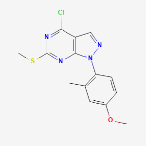 molecular formula C14H13ClN4OS B12306917 4-Chloro-1-(4-methoxy-2-methylphenyl)-6-(methylthio)-1H-pyrazolo[3,4-d]pyrimidine 